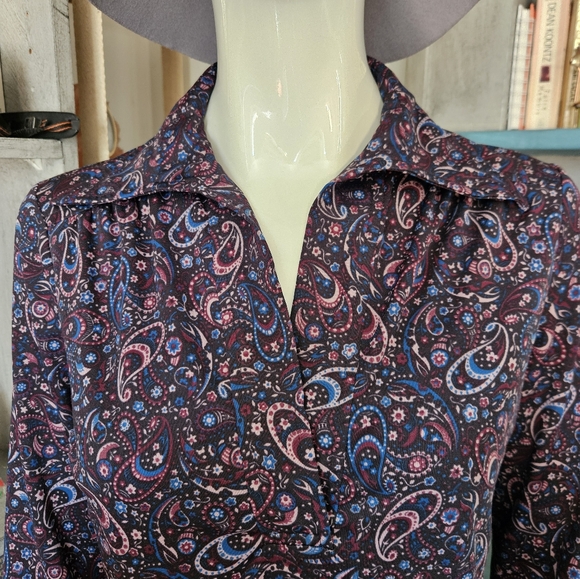 Vintage 1970s Liz Roberts Collared Paisley Blouse Top - Picture 3 of 7